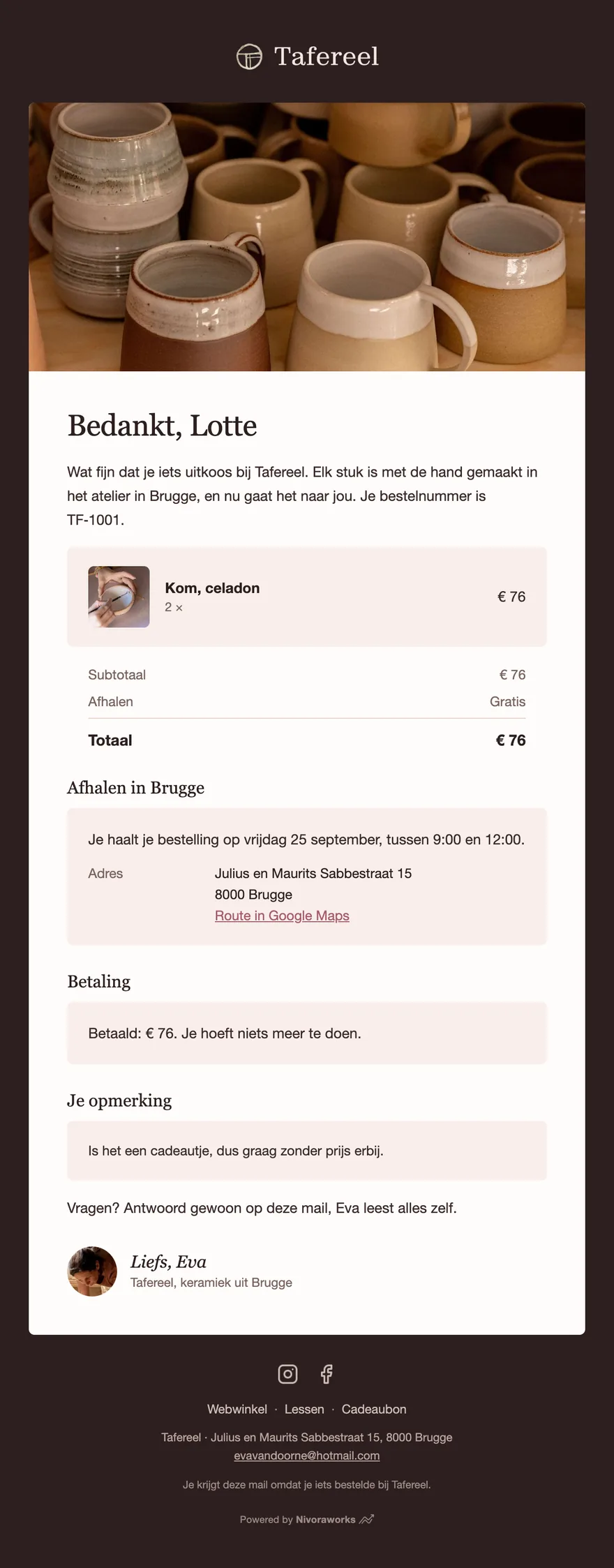 Bedankt voor je bestelling
